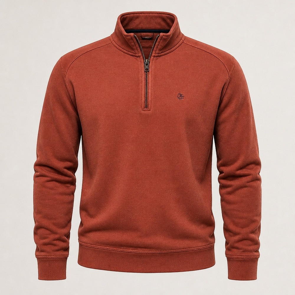 IZOD Mens Quarter Zip Fleece Pullover Sweatshirt Rust Orange Size L PC-757